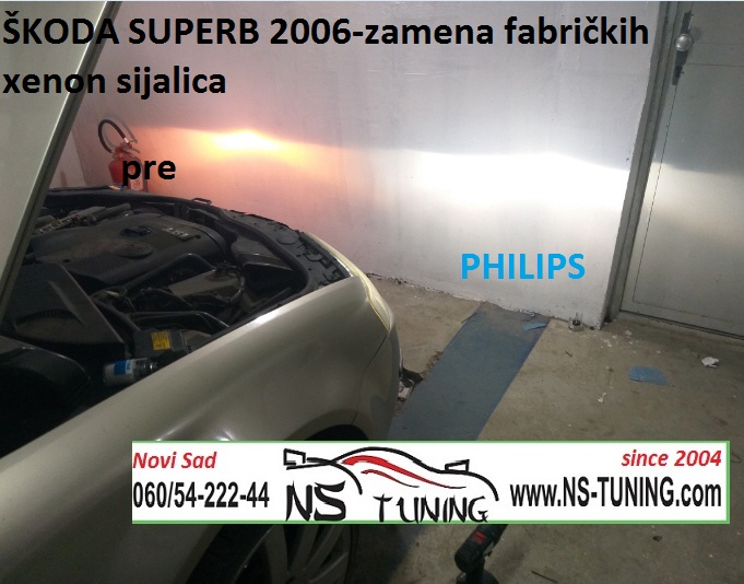 skoda superb 2006 xenon farovi d2s sijalica philips zamena ugradnja novi sad auto servis ns tuning
